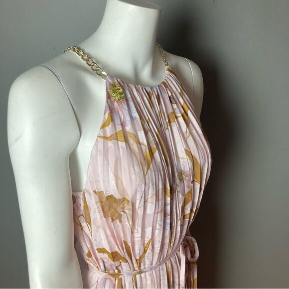 Ted Baker maxi dress size 8 Harpah Floral NWT pastel pleated gold chain straps - Picture 6 of 14